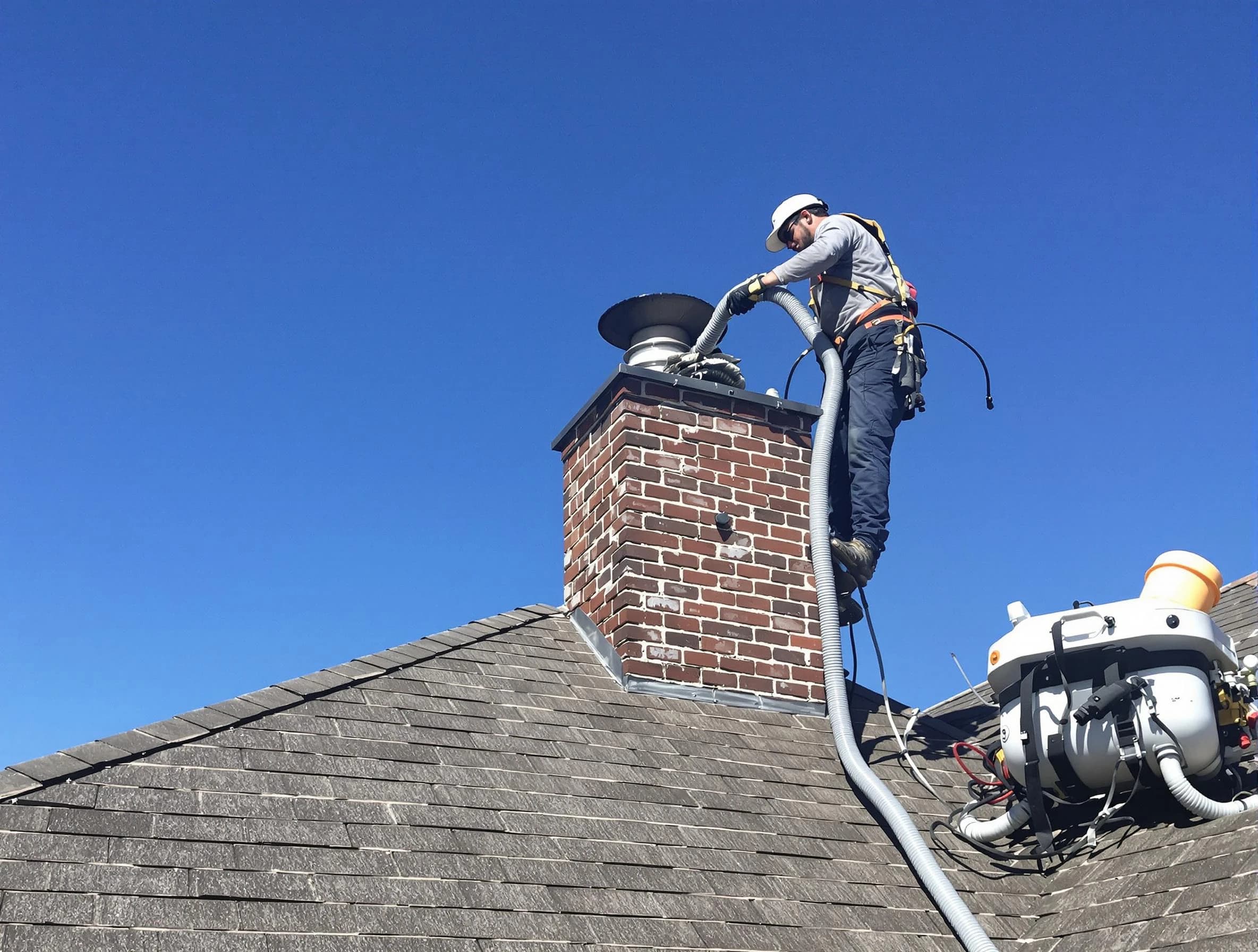 Dedicated Brick Chimney Sweep team member cleaning a chimney in Brick, NJ