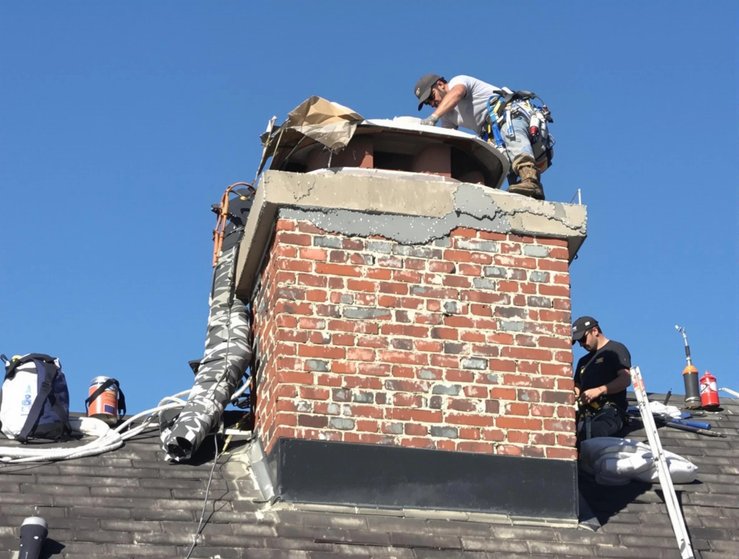 Brick Chimney Sweep installing a custom chimney crown in Brick, NJ