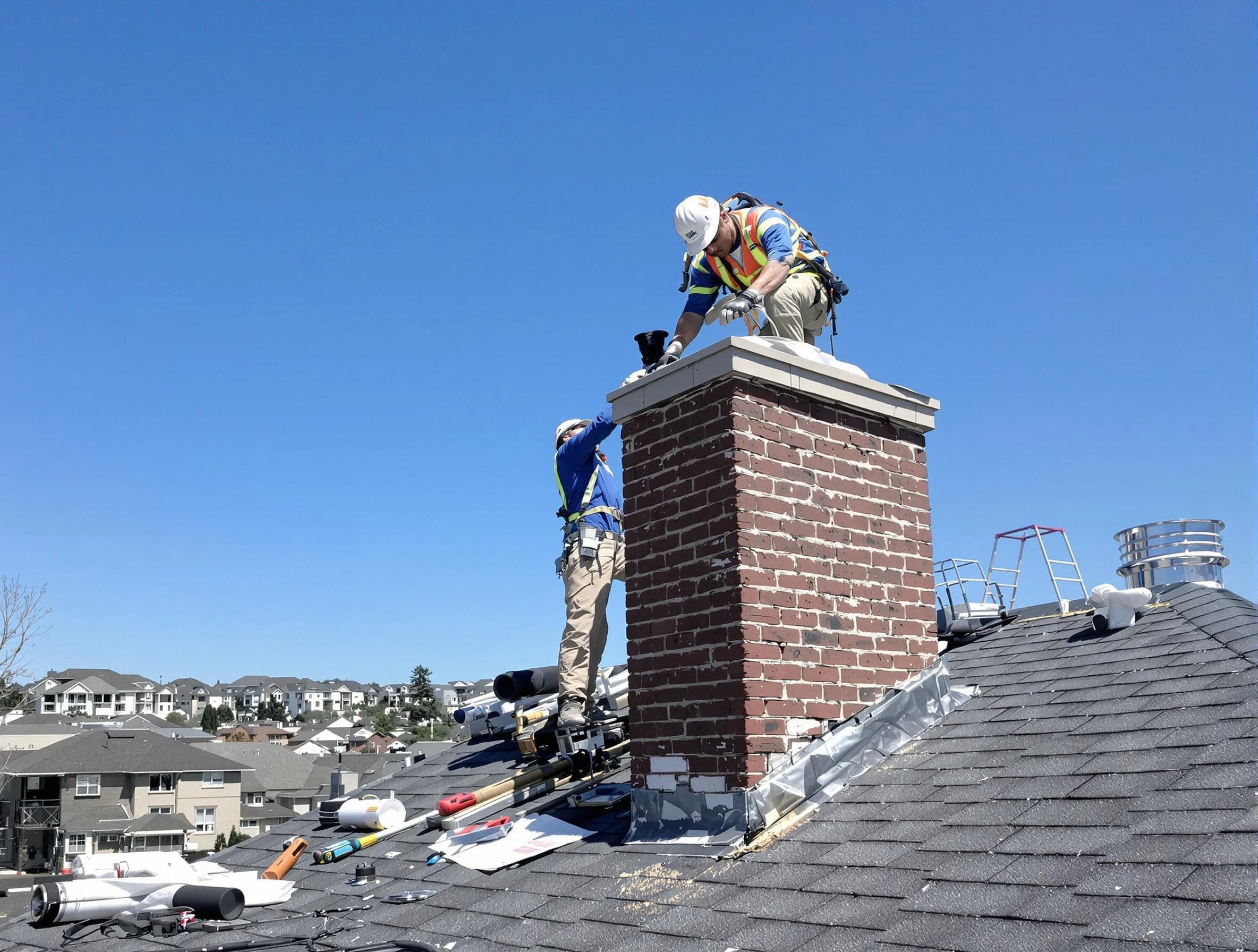 Brick Chimney Sweep repairing a chimney crown in Brick, NJ