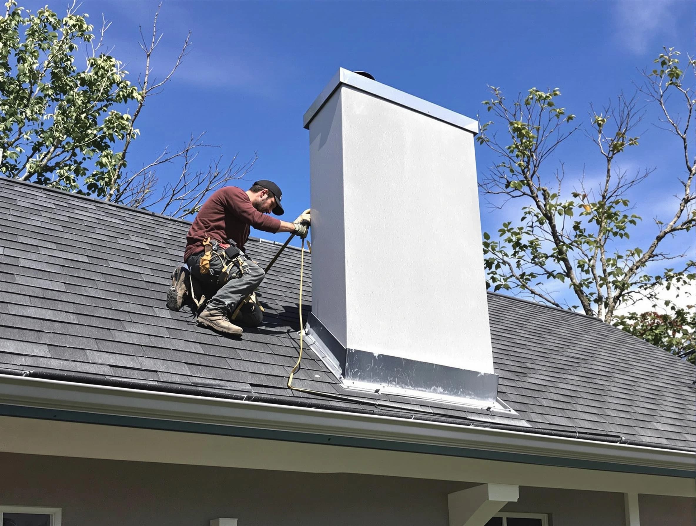 Brick Chimney Sweep team member finishing chimney construction in Brick, NJ