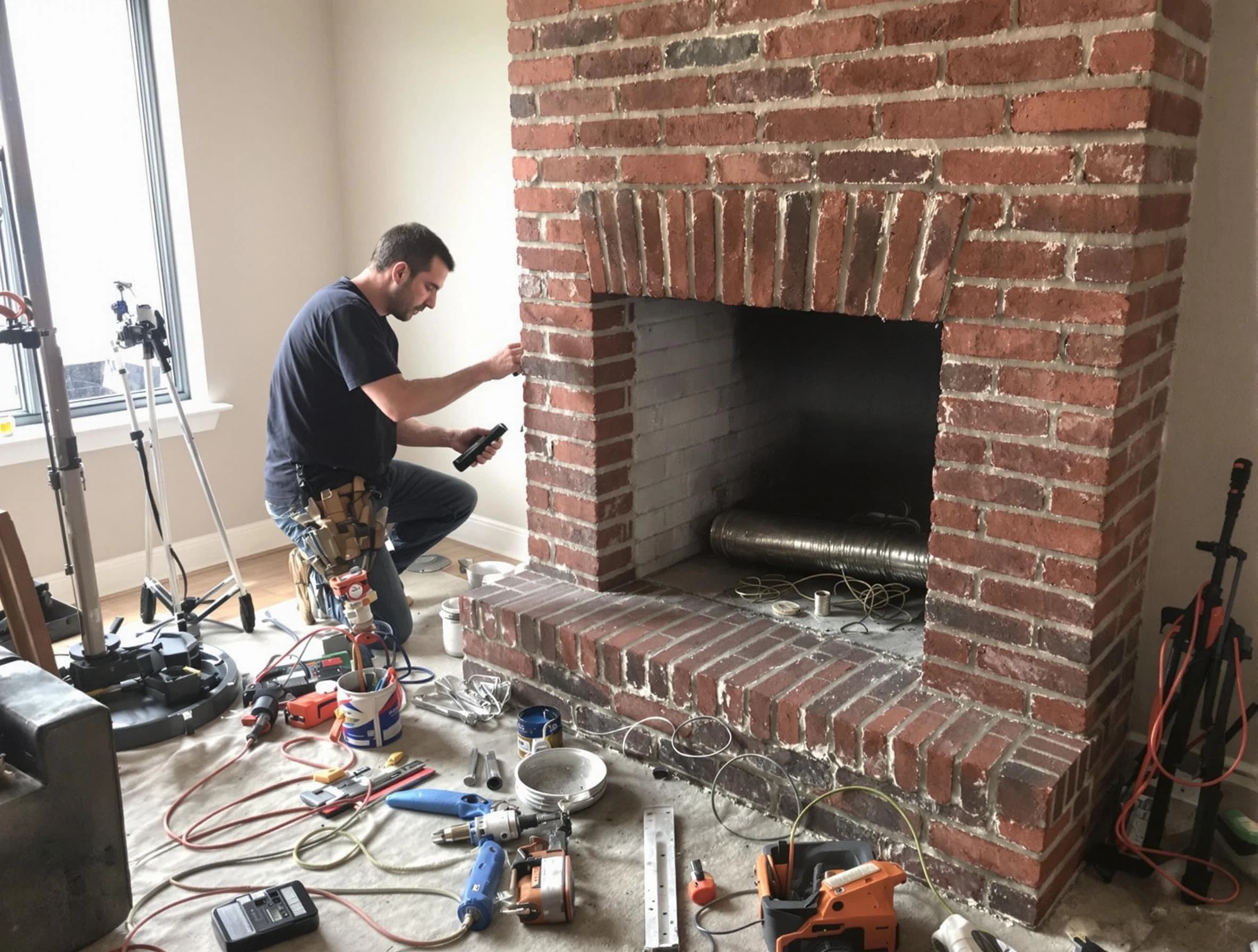 Brick Chimney Sweep specialist finalizing chimney liner service in Brick, NJ