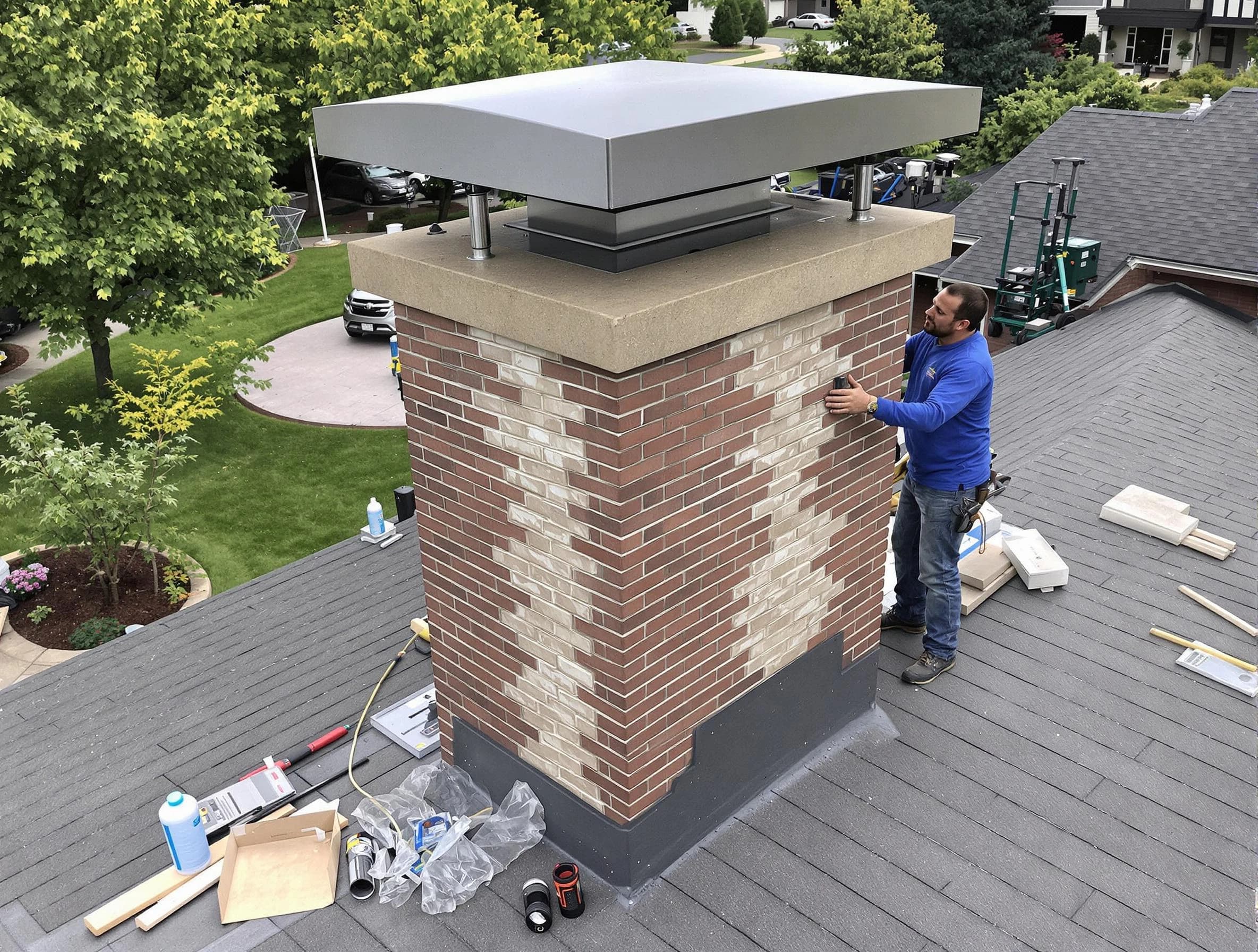 Brick Chimney Sweep team working on a custom chimney remodel in Brick, NJ