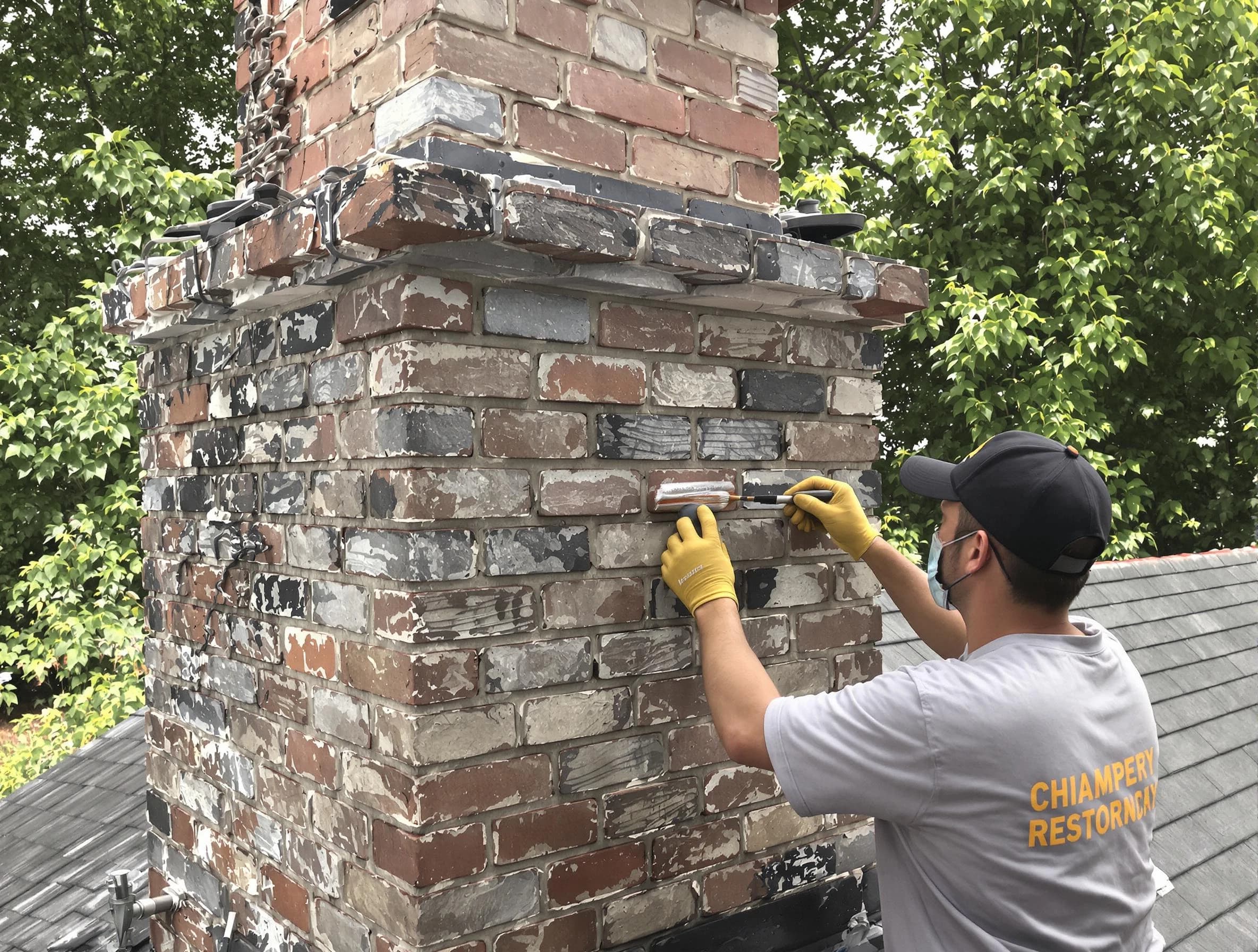 In-progress chimney restoration by Brick Chimney Sweep in Brick, NJ